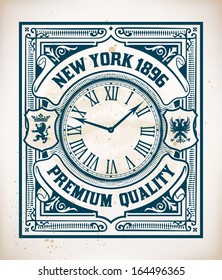 Retro stamp design with engraving, floral and heraldic details. Organized by layers.