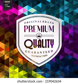 Retro stamp, sticker, label on polygon background.