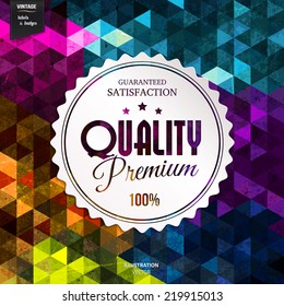 Retro stamp, sticker, label on polygon background.