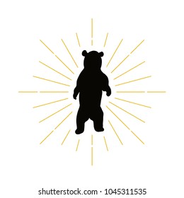 Retro standing bear silhouette logo. Nature sign and vintage logotype. Wild animal icon. Zoo or reserve symbol. Vector