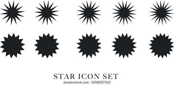 Retro star collection Abstract modern Y2k Collection of star shapes. Abstract cool shine 70s 80s 90s Rating, CTA, burst, shine, hexagon, polygon shapes science poster banner lot set icons. fill colour