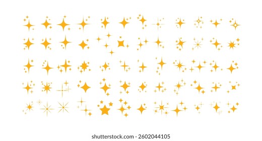 Retro star of different shapes flash silhouette set, Collection of twinkle particle stars and rays decorative symbols for design. Vector icons y2k style basic shapes geometric graphic elements.
