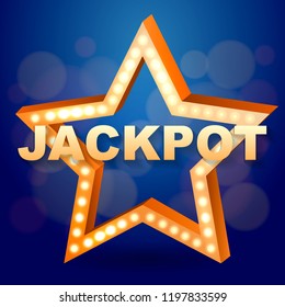 Retro Star with light bulbs on a blue background. Jackpot concept. Vector illustration