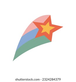 Retro Star with rainbow. Vintage hippie Nostalgic 70s-90s vibes vector illustration. 