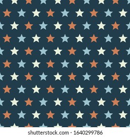 Retro star seamless pattern.American patriotic. Vintage colors and blue background.