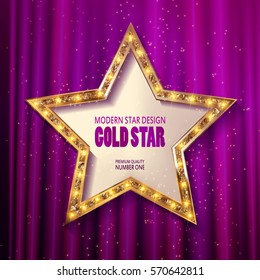Retro star template. Frame cinema Gold star. Vector illustration