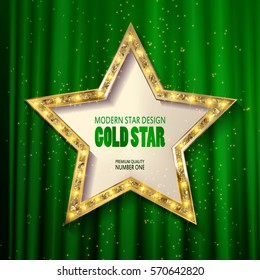 Retro star template. Frame cinema Gold star. Vector illustration