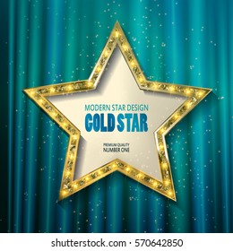 Retro star template. Frame cinema Gold star. Vector illustration