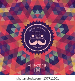 Retro  star vector backdrop. Mosaic hipster background made of triangles. Retro label design. Square composition with geometric shapes, color flow effect. Hipster theme label. Mustache