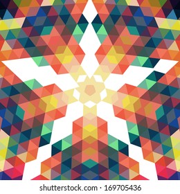 Retro star vector backdrop. Mosaic hipster background made of triangles. Retro label design. Square composition with geometric shapes