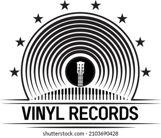 retro star vinyl records logo vector 