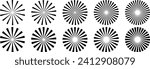 Retro starburst radial stripes, vector clip art set, isolated