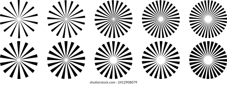 Retro starburst radial stripes, vector clip art set, isolated