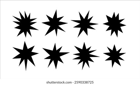 Retro Starburst Shapes Set, Black Abstract Vintage Elements on White Background, Boom vector illustration