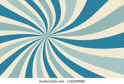 retro starburst or sunburst background vector pattern with a vintage color palette of blue and beige in a spiral or swirled radial striped design