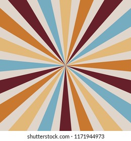 retro starburst or sunburst background vector pattern with a vintage color palette of burgundy red pink peach teal blue and beige white in a radial striped design