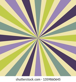 retro starburst or sunburst background vector pattern with a vintage color palette of purple blue lavender yellow beige and lime green in a radial striped design