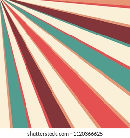 retro starburst or sunburst lines in a  background pattern with a vintage color palette of burgundy red pink peach teal blue and beige white in a radial striped design from top corner
