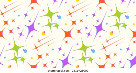 Retro stars print design. Futuristic sparkle basic stars and rounds background