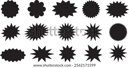 Retro stars, sunburst, Design elements. Flat vector illustration Isolated on white background. Promotional sticky notes and labels, Best for sale sticker, price tag, quality mark. 