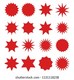 Retro stars, sunburst. Red beams firework. Design elements. Best for sale sticker, price tag, quality mark. Flat vector illustration Isolated on white background.