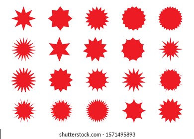 Retro stars, sunburst. Red beams firework. Design elements. Best for sale sticker, price tag, quality mark. Flat vector illustration Isolated on white background.