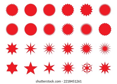 Retro stars, sunburst. Red beams firework. Design elements. Best for sale sticker, price tag, quality mark. Flat vector illustration Isolated on white background.