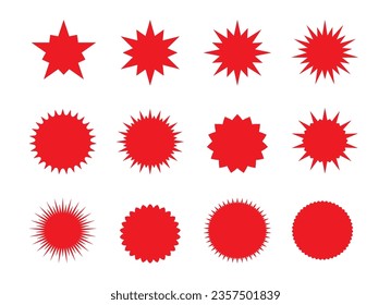 Retro stars, sunburst. Red beams firework. Design elements. Best for sale sticker, price tag, quality mark. 