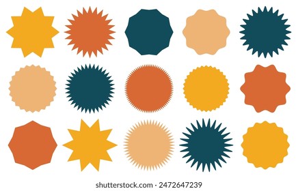 Retro stars, sunburst. Red beams firework. Design elements. Best for sale sticker, price tag, quality mark. Sunburst Promo Tags. Flat vintage stickers, labels on white background. 11:11