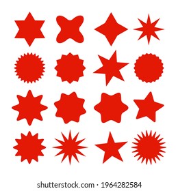 Retro stars, sunburst symbols. Vintage sunbeam icons. Red shopping labels, sale or discount sticker, quality mark. Special offer price tag, promotional badge. Vector illustration eps 10