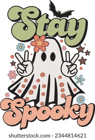 Retro Stay Spooky Groovy Flower Halloween T shirt Design