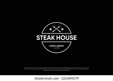 Diseño del logo del steak house retro. Emblema de filete, logo de la etiqueta del restaurante de filete.