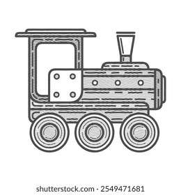 Retro steam locomotive. Hand drawn moving train. Vector illustration.