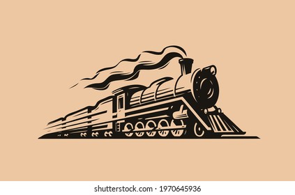 Retro steam locomotive transport sketch. Train symbol vintage vector illustration