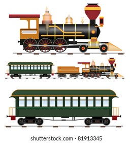 Retro steam train with coach (vector illustration isolated on white background)