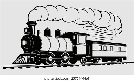 Retro steam train locomotive, vintage engraving style vector illustration