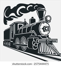 Retro steam train locomotive, vintage engraving style vector illustration