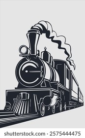 Retro steam train locomotive, vintage engraving style vector illustration