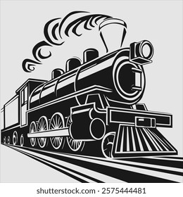 Retro steam train locomotive, vintage engraving style vector illustration