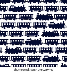 retro steam train and wagons. Seamless pattern. Texture for fabric, wrapping, wallpaper. Decorative print.Vector illustration