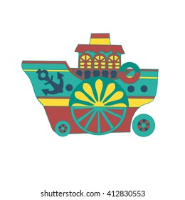 Retro steamer, funny baby illustration