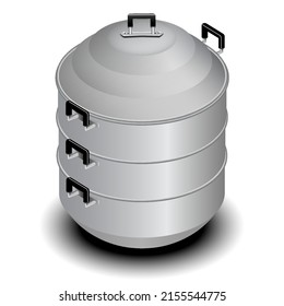 retro steamer pot isolated on white background. vector illustration. A steamer pot may be used to steam a variety of meals, including dumplings and buns. Steamed cuisine is quite popular in China.