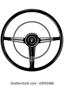 Retro Steering Wheel - Clipart Illustration