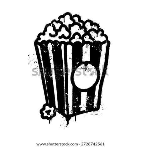 Retro stencil graffiti popcorn box icon with spray paint drip texture