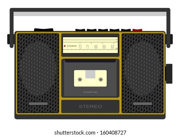 Retro stereo cassette player on a white background.