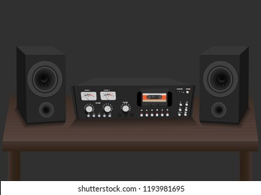 Retro Stereo Cassette Tape Deck. Vector Image