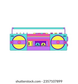 Retro stereo radio cassette recorder isolated on white background. Vintage old style 90s vector illustration.