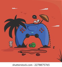 ilustración de fondo de pantalla con controlador de stick retro
