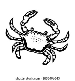 Etiqueta retro con ilustración vectorial de cangrejo de arena. Cangrejo vintage para tatuaje o etiqueta promocional para vacaciones en Hawái. El concepto de Hawai y los animales marinos puede utilizarse para planilla, pancarta o afiche retro