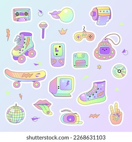 Retro stickers isolated on background. 90s vibes. Vector illustration.